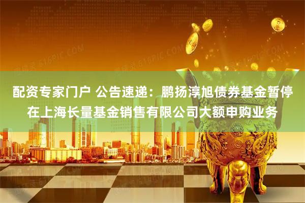 配资专家门户 公告速递：鹏扬淳旭债券基金暂停在上海长量基金销售有限公司大额申购业务